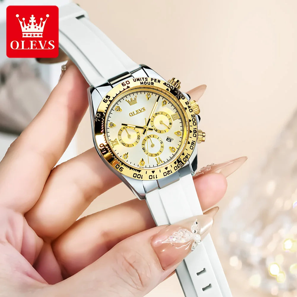 OLEVS 5618 Kadın Saatleri Moda Takvim Kuvars Saat Kadınlar İçin Lüks Kronograf Su Geçirmez Silikon Kayış Bayan Kol Saati