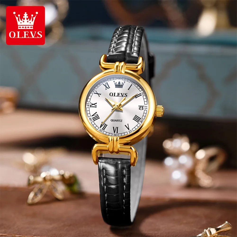 OLEVS 5645 Women's Watch Leather Strap Date Quartz Watch For Women High Hardness Mirror Roman Scale Fashion Ladies Hand Clock