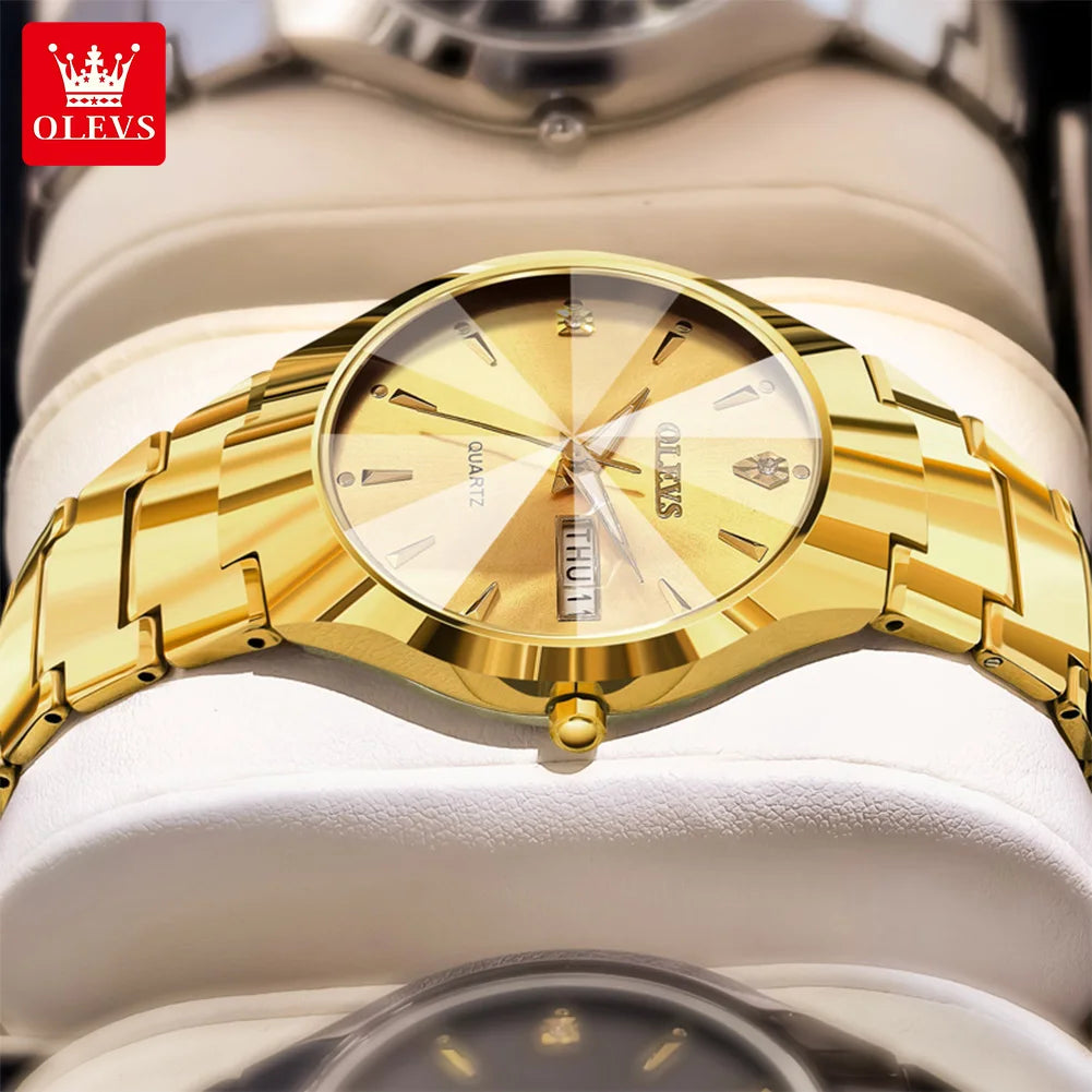 OLEVS 8697 Men's Watch Top Brand Luxury Dual Calendar Quartz Watch For Men Rhombus Mirror Tungsten Steel Strap Man Hand Clock