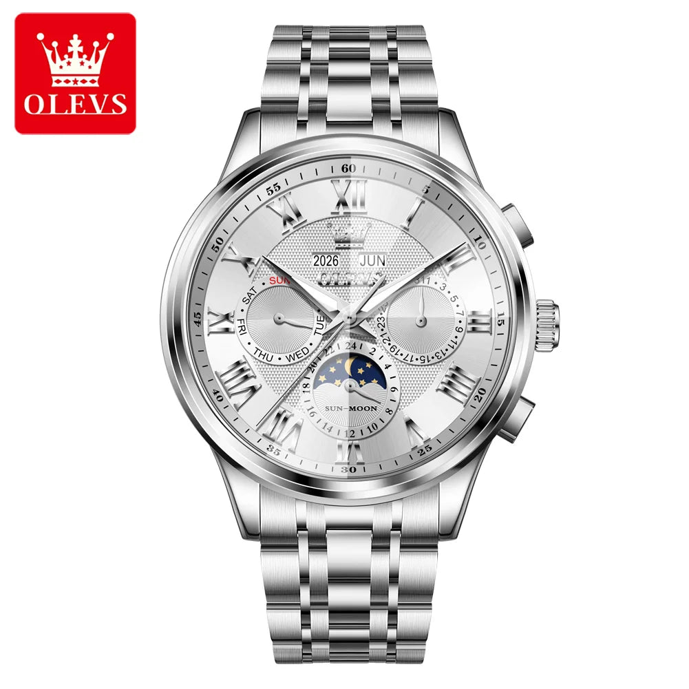 OLEVS 7113 Man Watch Luxury Moon Phase Mechanical Watches For Men Waterproof Automatic Date Week Watch Hand Clock Gifts Box