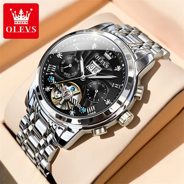 OLEVS 9910 Watch for Men Automatic Mechanical Men's Wristwatches Luxury Skeleton Stainless Steel Waterproof Original Man Watch