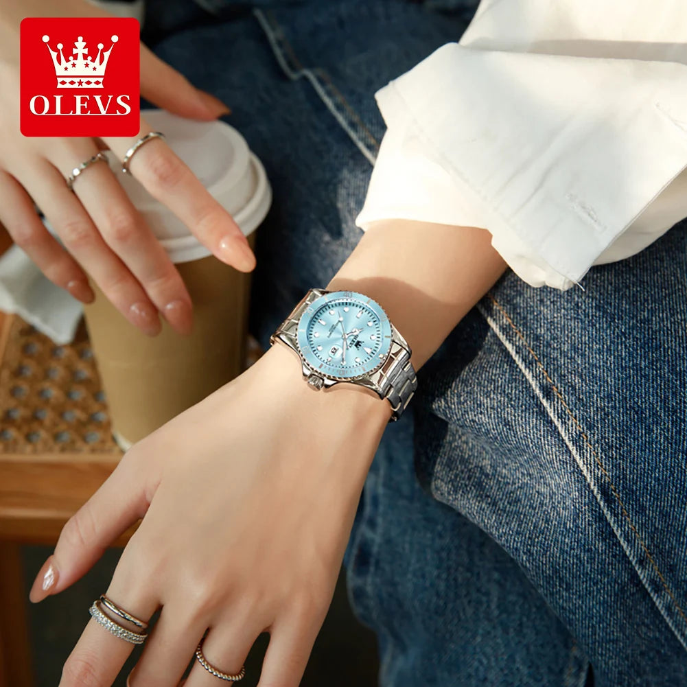 OLEVS 5885 Watches For Woman Fashion Chronograph Date Waterproof Luminous Quartz Woman Watches Original Luxury Ladies Hand Clock