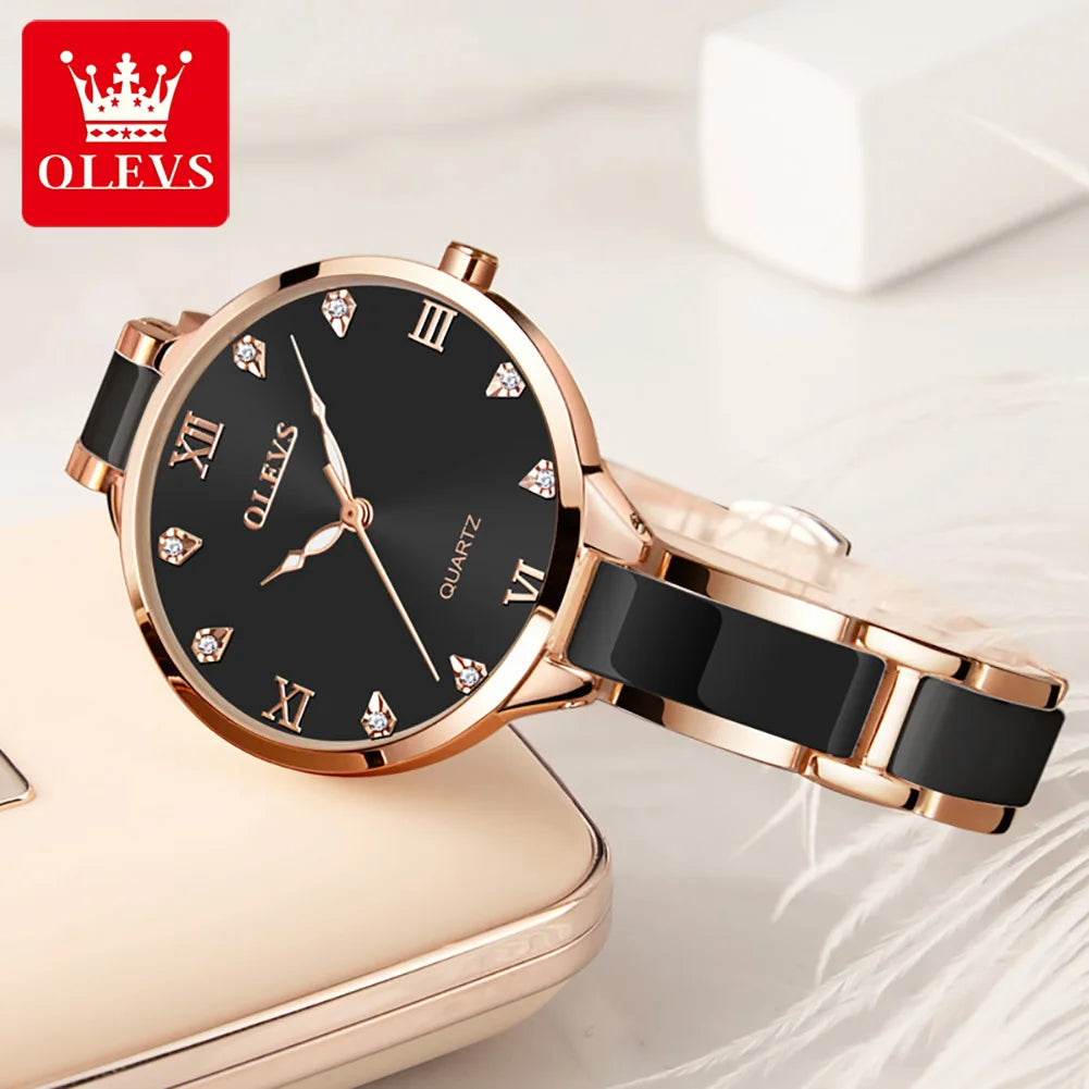 OLEVS 5872 Kadın Kol Saati Moda Zarif Kuvars Mekanizma Saat Kadınlar İçin Seramik Çelik Kordon Su Geçirmez Bayan Saati Reloj