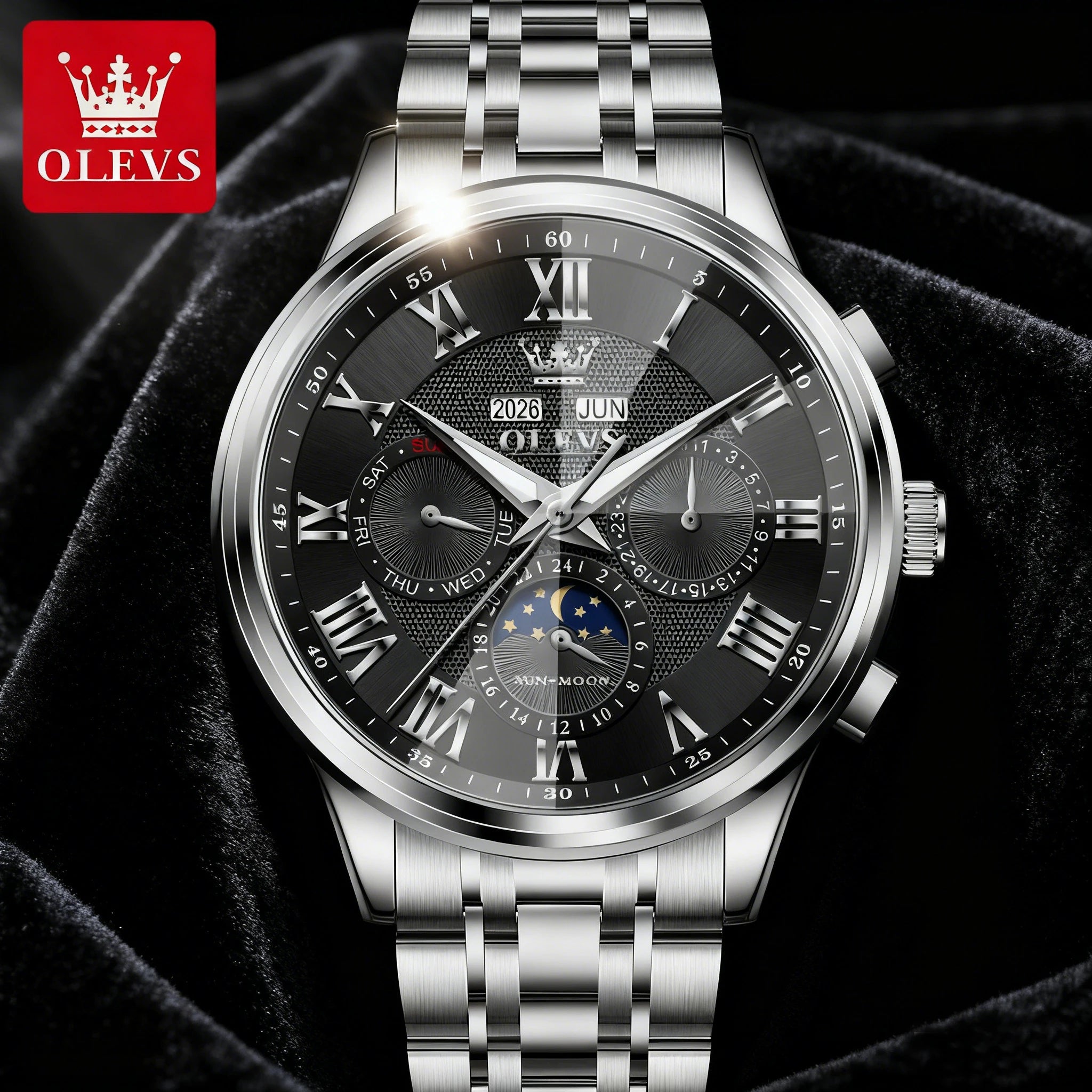 OLEVS 7113 Man Watch Luxury Moon Phase Mechanical Watches For Men Waterproof Automatic Date Week Watch Hand Clock Gifts Box
