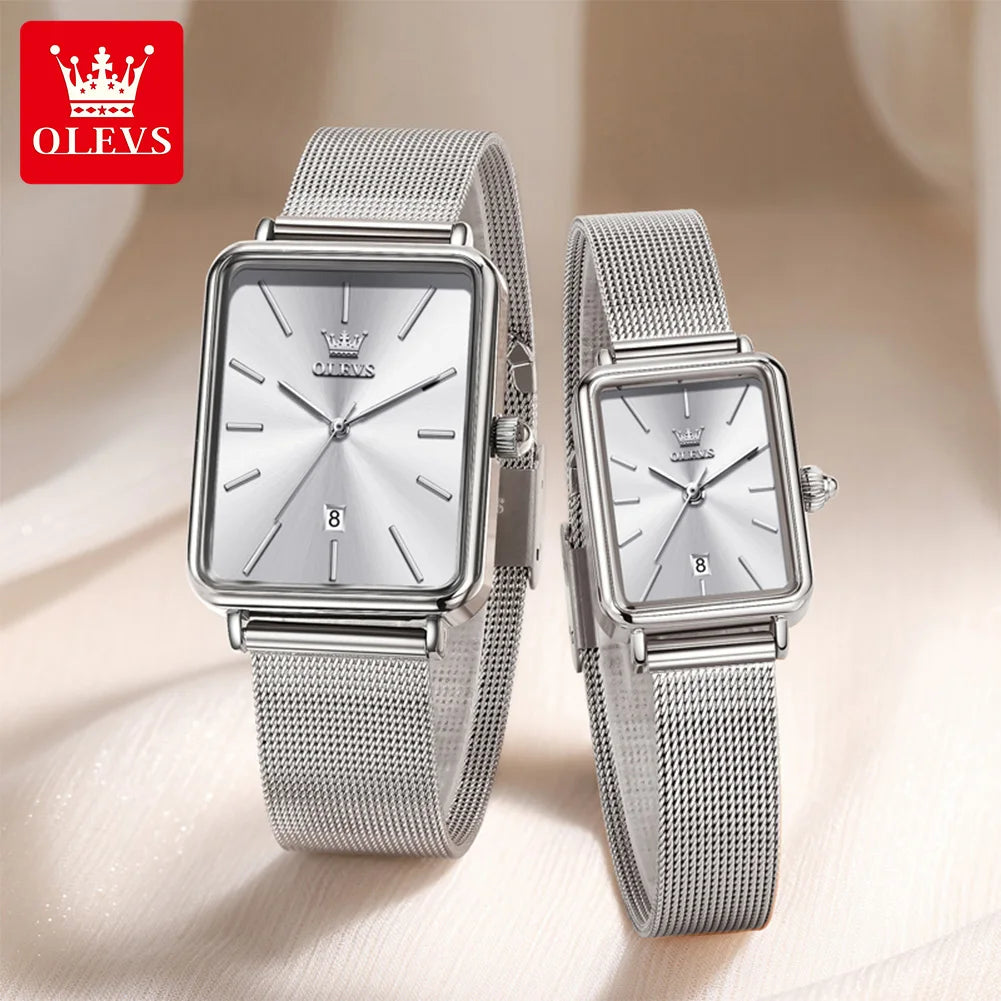 OLEVS 3692 Paaruhren, dünnes Gehäuse, einfache Quarzuhr für Herren und Damen, original wasserdicht, Kalender, Mode, Business, Armbanduhr