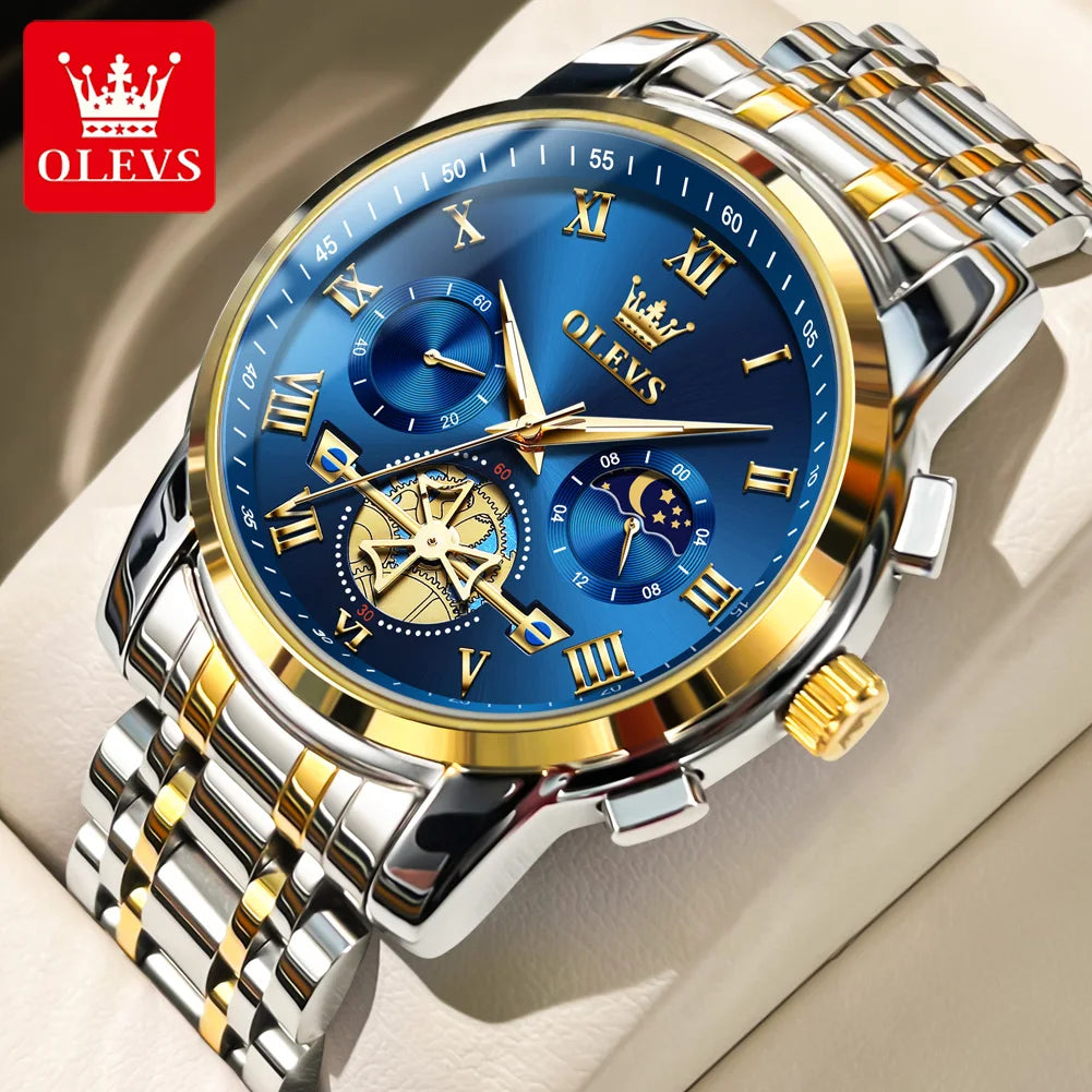 OLEVS 2859 Herrenuhr Mondphase Quarzuhr für Herren Wasserdicht Leuchtend Edelstahl Luxusmarke Original Armbanduhr Herren