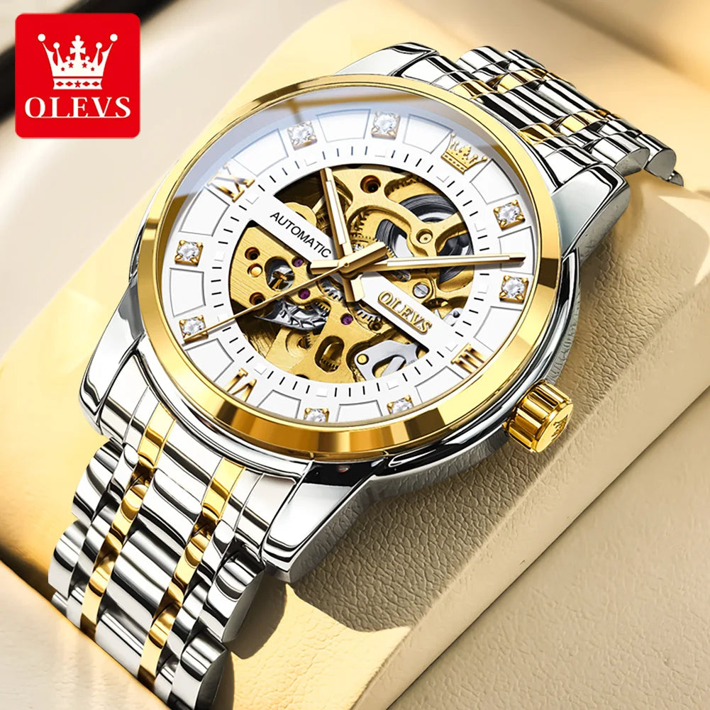 OLEVS 9901 Mens Watch Skeleton Mechanical Watches For Man Waterproof Luminous Man Dress Hand Clock Original Luxury Brand