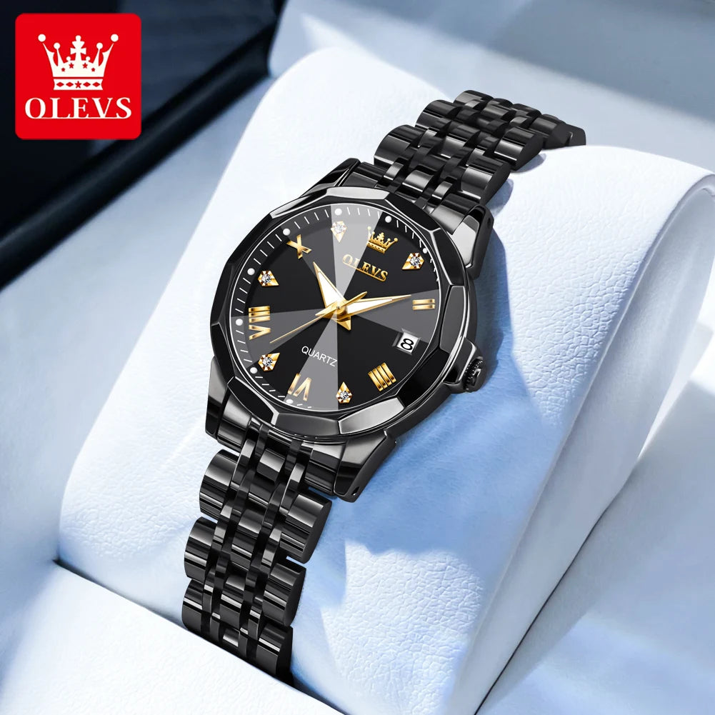 OLEVS 9931 Watch For Men Women Roman Scale Quartz Couple Watch Rhombus Mirror Auto Date Wristwatch Luxury Waterproof Hand Clock