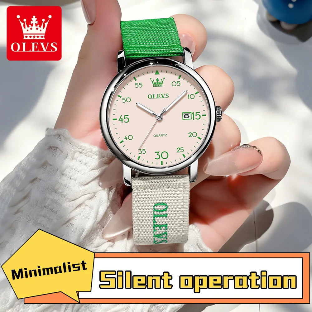 OLEVS Saatler Moda İş Spor Kuvars Erkek Kol Saatleri Su Geçirmez Işıklı Naylon Kayış Öğrenci Saatleri 2997