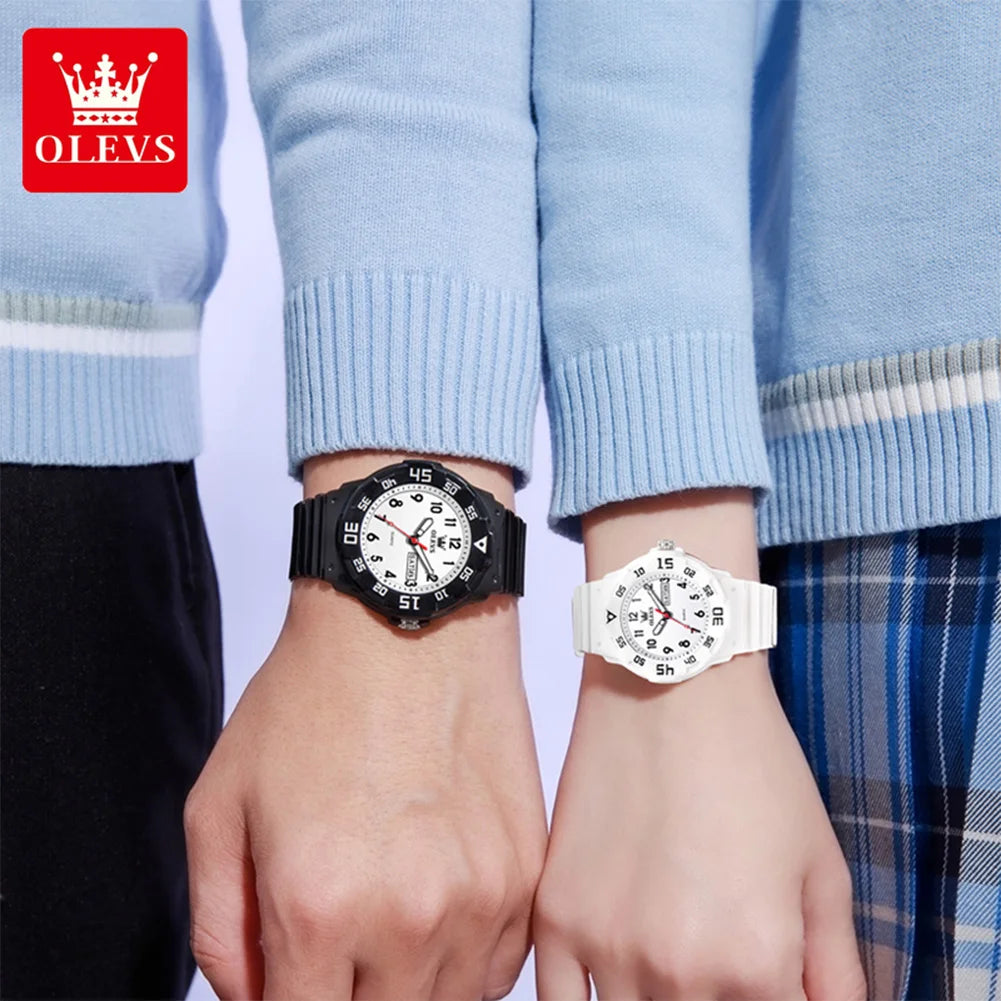 OLEVS 5659 Women's Watch Number Scale Silicone Strap Student Quartz Watch For Women Dual Calendar Fashion Waterproof Hand Clock