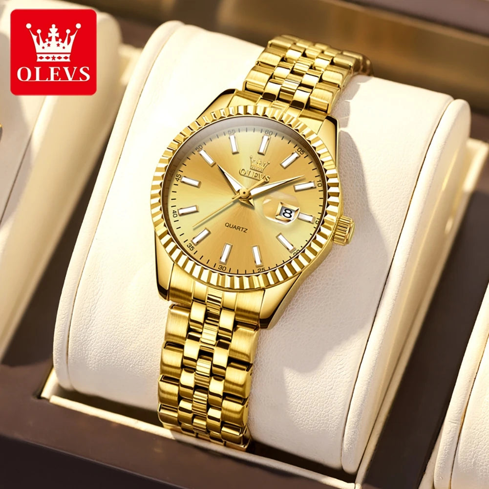 OLEVS 5593 Quarz Damenuhr Top Marke Original Uhr für Frauen Wasserdicht Leuchtend Luxus Kalender Edelstahl Zeigeruhr