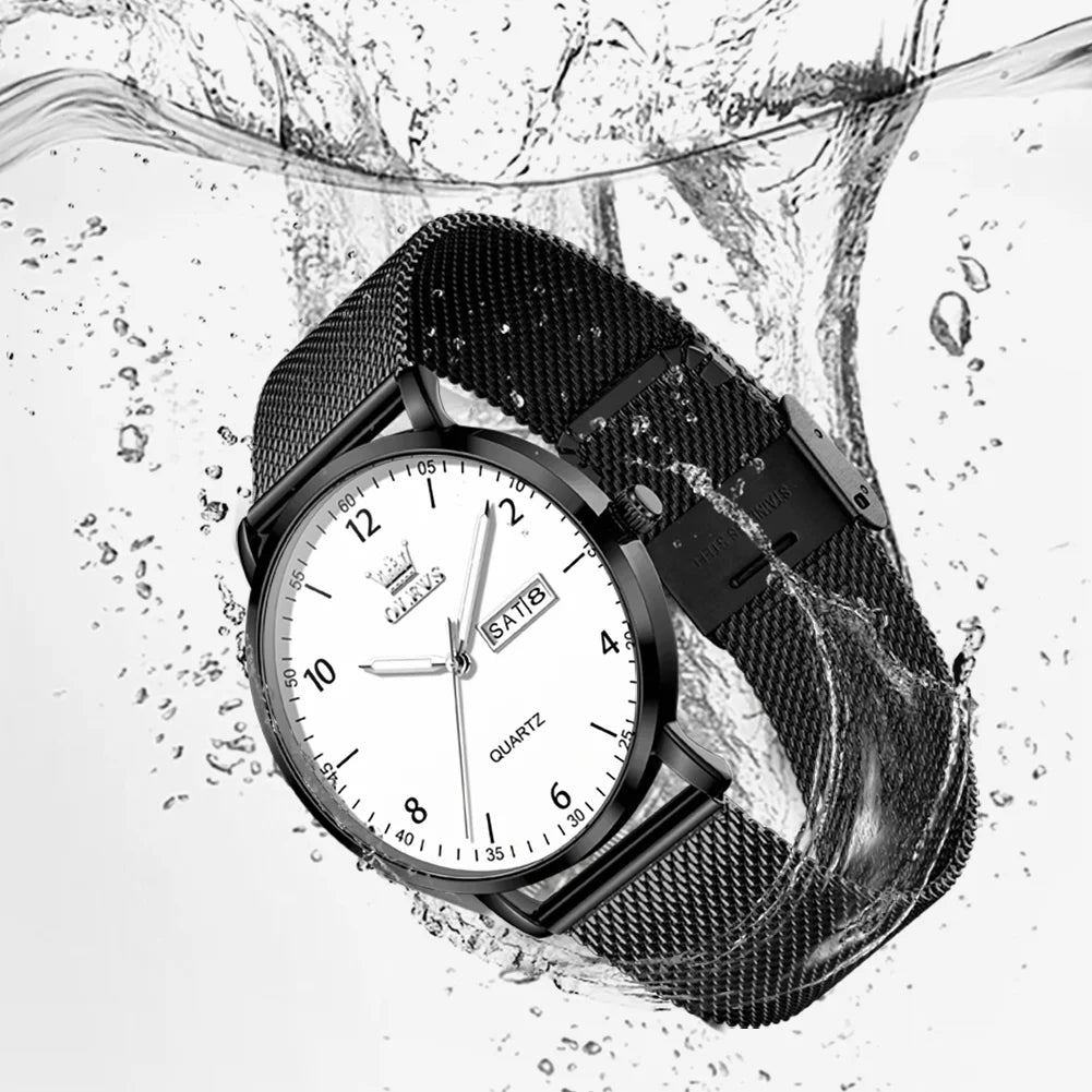 OLEVS 2996 Neue Uhren Herren Original Wochentag Quarzarmbanduhren Wasserdichte Leuchtuhren für Herren Geschenkbox Slim Reloj