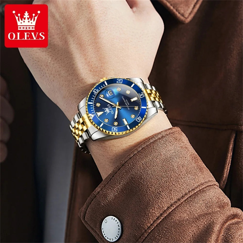 OLEVS 9809 Men's Watch Luxury Fashion Date Quartz Watch For Men Stainless Steel Original Waterproof Business Male Hand Clock