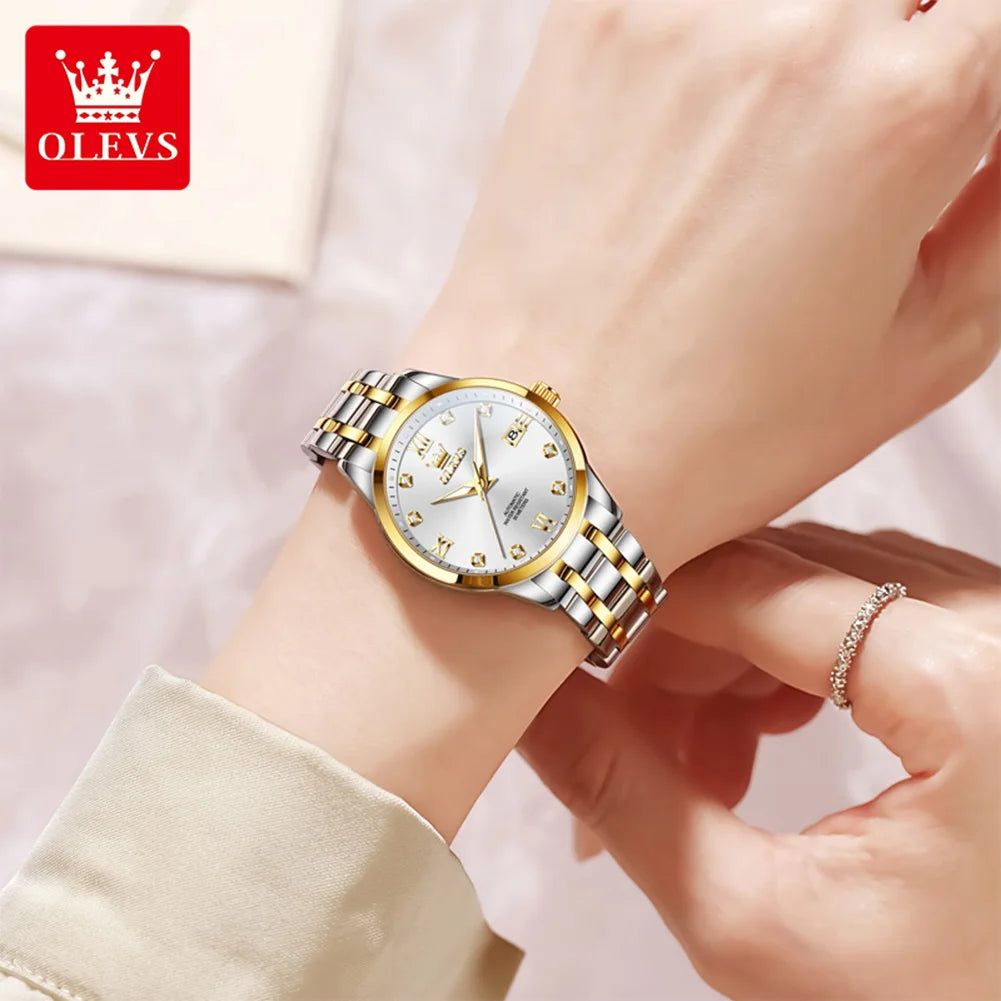 OLEVS 9946 Automatic Woman Watch Fashion Diamond Scale Original Mechanical Watch For Women Calendar Luxury Dress Hand Clock