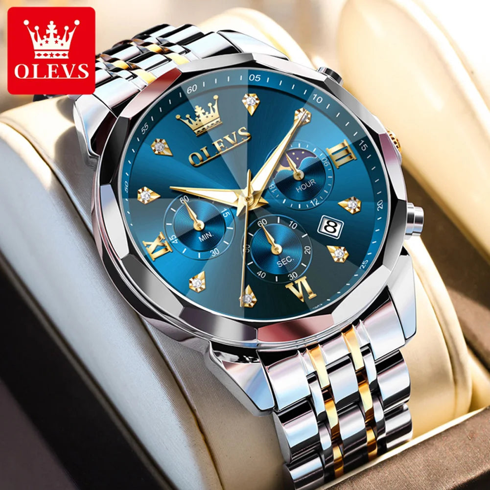 OLEVS 3670 Herrenuhr Mode Datum Mondphase Leuchtende Quarzuhr für Herren Luxus Chronograph Wasserdicht Business-Armbanduhr