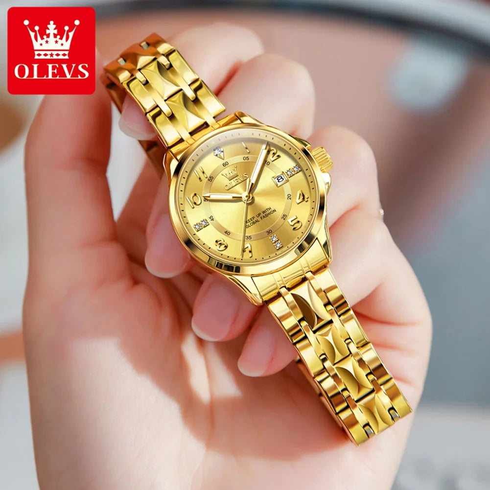OLEVS 2910 Quarzuhr für Damen Edelstahl Wasserdicht Kalender Luxus Damenuhr Zifferblatt mit Nummernskala Damenuhren