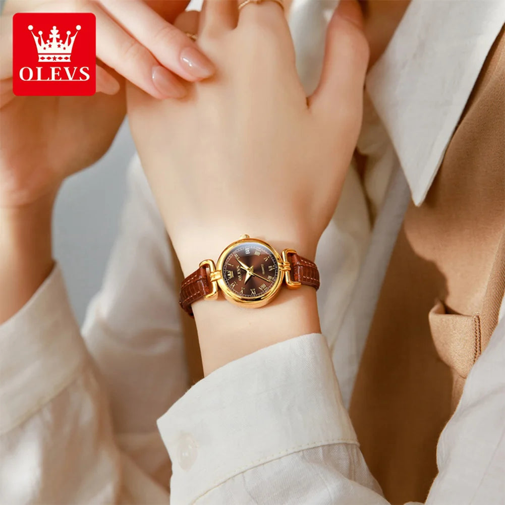 OLEVS 5645 Women's Watch Leather Strap Date Quartz Watch For Women High Hardness Mirror Roman Scale Fashion Ladies Hand Clock
