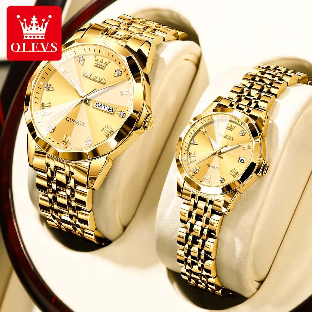 OLEVS 9931 Watch For Men Women Roman Scale Quartz Couple Watch Rhombus Mirror Auto Date Wristwatch Luxury Waterproof Hand Clock