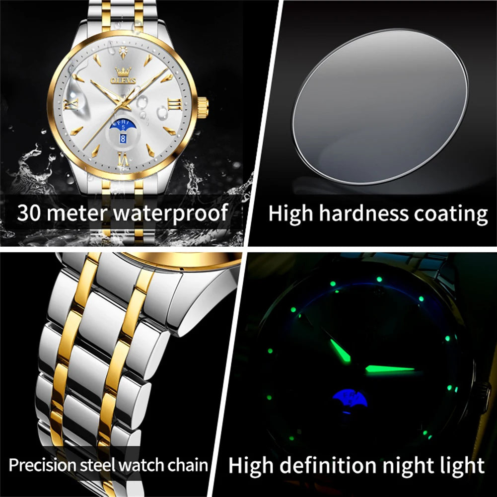OLEVS 3646 Herrenuhr Stahlarmband Original Mode Quarzuhr Für Männer Wochentag Datumsanzeige Wasserdicht Leuchtend Luxus Armbanduhr