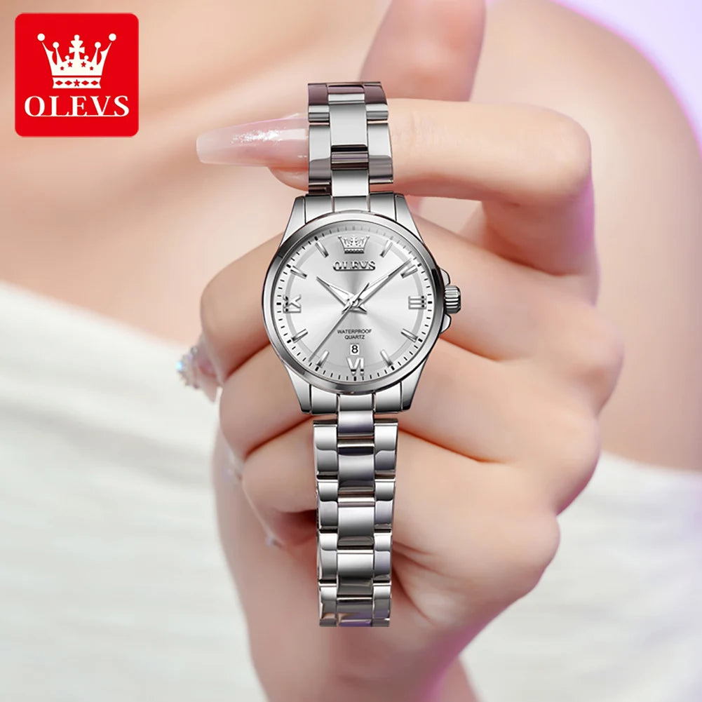 OLEVS 3668 Damenuhr, hochhartes beschichtetes Spiegelglas, Quarzuhr für Damen, Top-Marke, Kalender, 30 m wasserdicht, modische Armbanduhr
