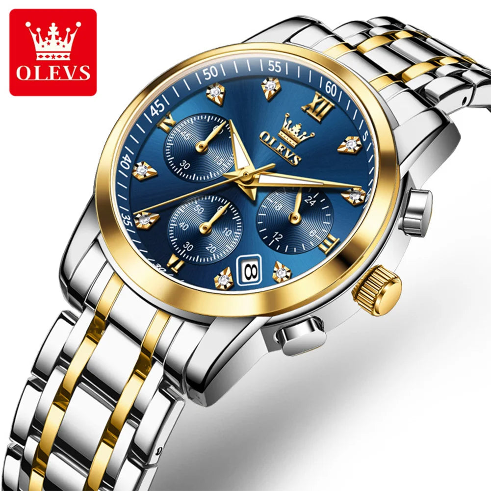 OLEVS 2858 Damenuhr Luxus Wasserdichte Datumsquarzuhr für Damen Diamantskala Chronograph Business Handuhr Stahlarmband