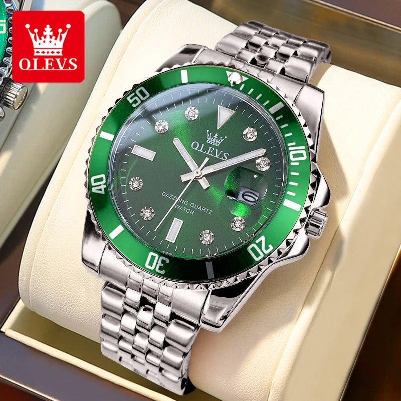 OLEVS 9809 Men's Watch Luxury Fashion Date Quartz Watch For Men Stainless Steel Original Waterproof Business Male Hand Clock