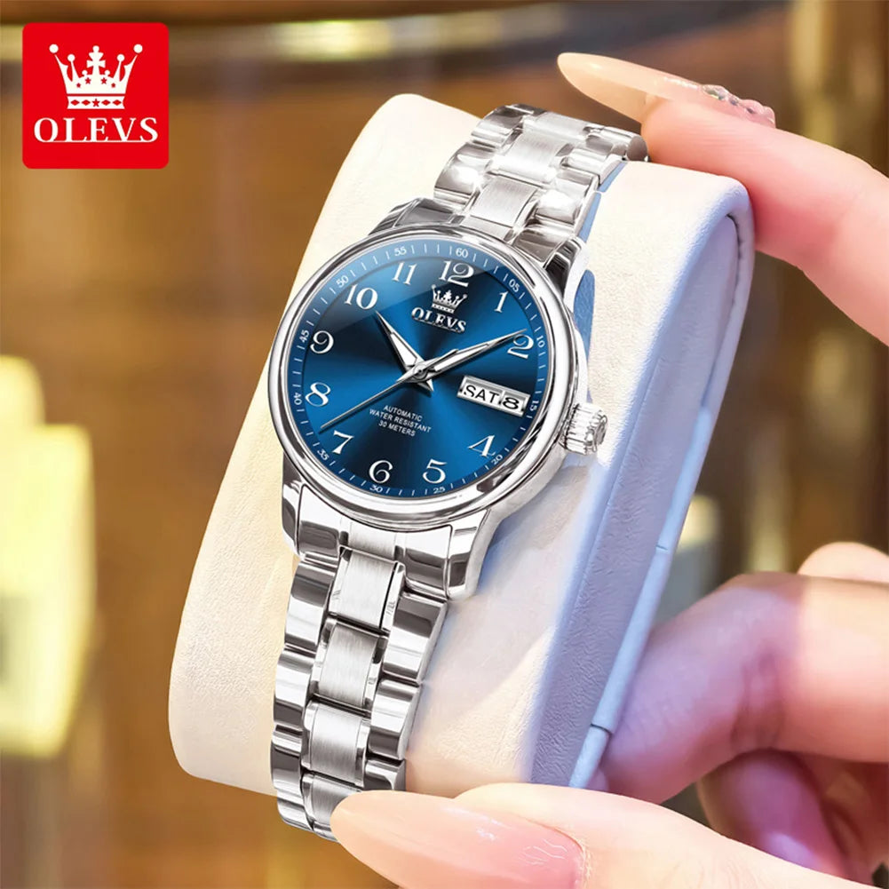OLEVS 7072 Womens Watch Auto Date Simple Mechanical Watch For Women Number Scale Top Brand Waterproof Automatic Hand Clock