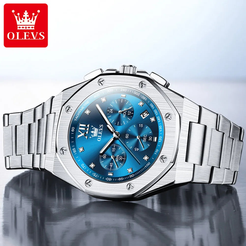OLEVS 3626 Herrenuhr Mode Chronograph Quarzuhr für Herren Automatisches Datum Edelstahl Luxus-Handuhr Wasserdicht Leuchtend