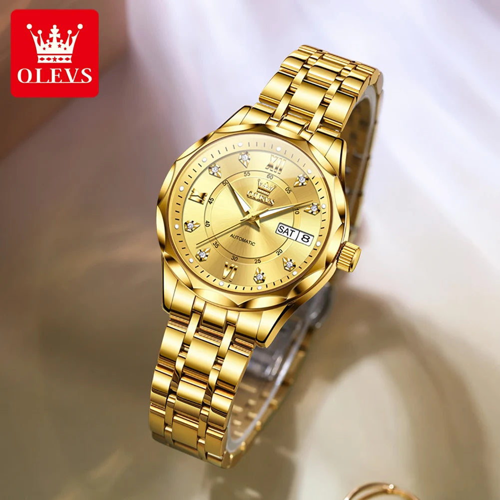 OLEVS 6727 Automatic Watch Woman Top Brand Luxury Waterproof Mechanical Watch For Women Dual Calendar Ladies Dress Hand Clock