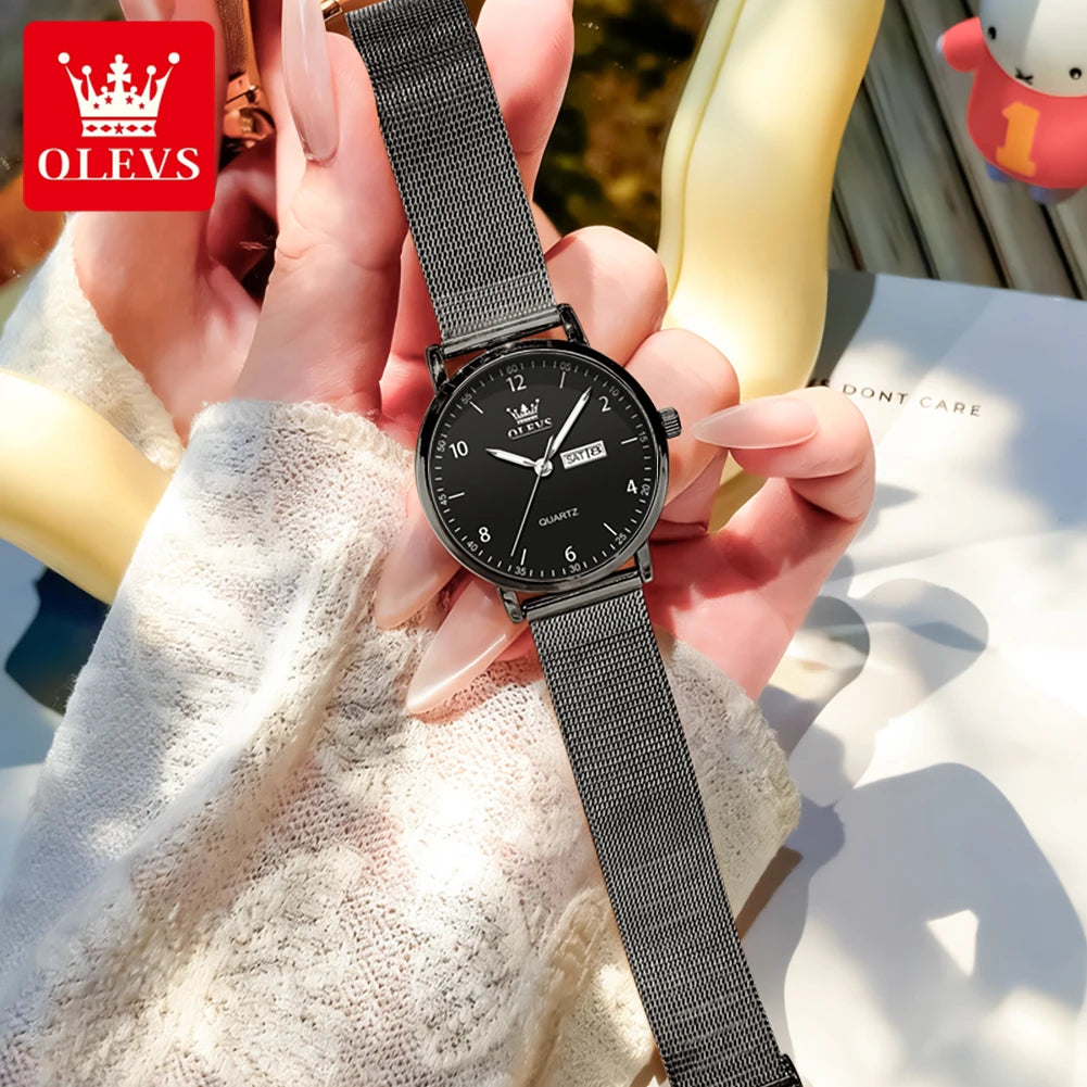 OLEVS 2996 Damenuhren Original Elegante schmale Quarzuhr Wasserdicht Dual-Kalenderanzeige Uhren für Damen Geschenkbox Reloj