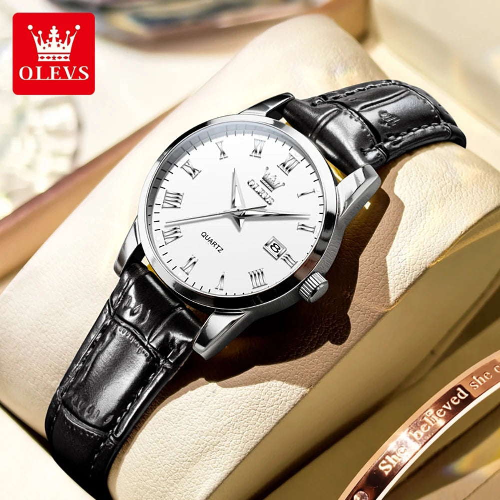 OLEVS 5892 Woman's Watch Date Quartz Movement Watch For Women Leather Strap Waterproof Ladies Clock Fashion Elegant Reloj