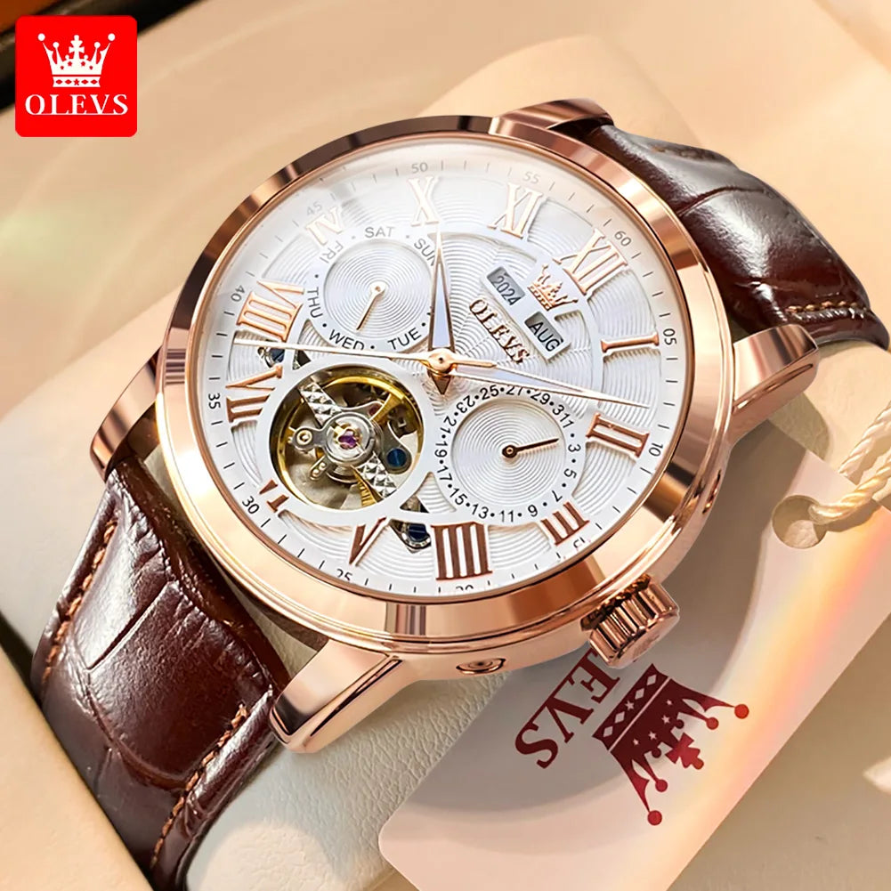 OLEVS 6668 Men Automatic Watches Roman Scale Mechanical Watch For Men Top Brand Waterproof Auto Date Original Male Hand Clock