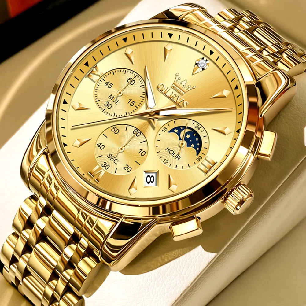 OLEVS 3639 Luxus Herrenuhr Top Marke Mondphase Chronograph Quarzuhr für Herren Automatisches Datum Mode Wasserdicht Herrenuhr