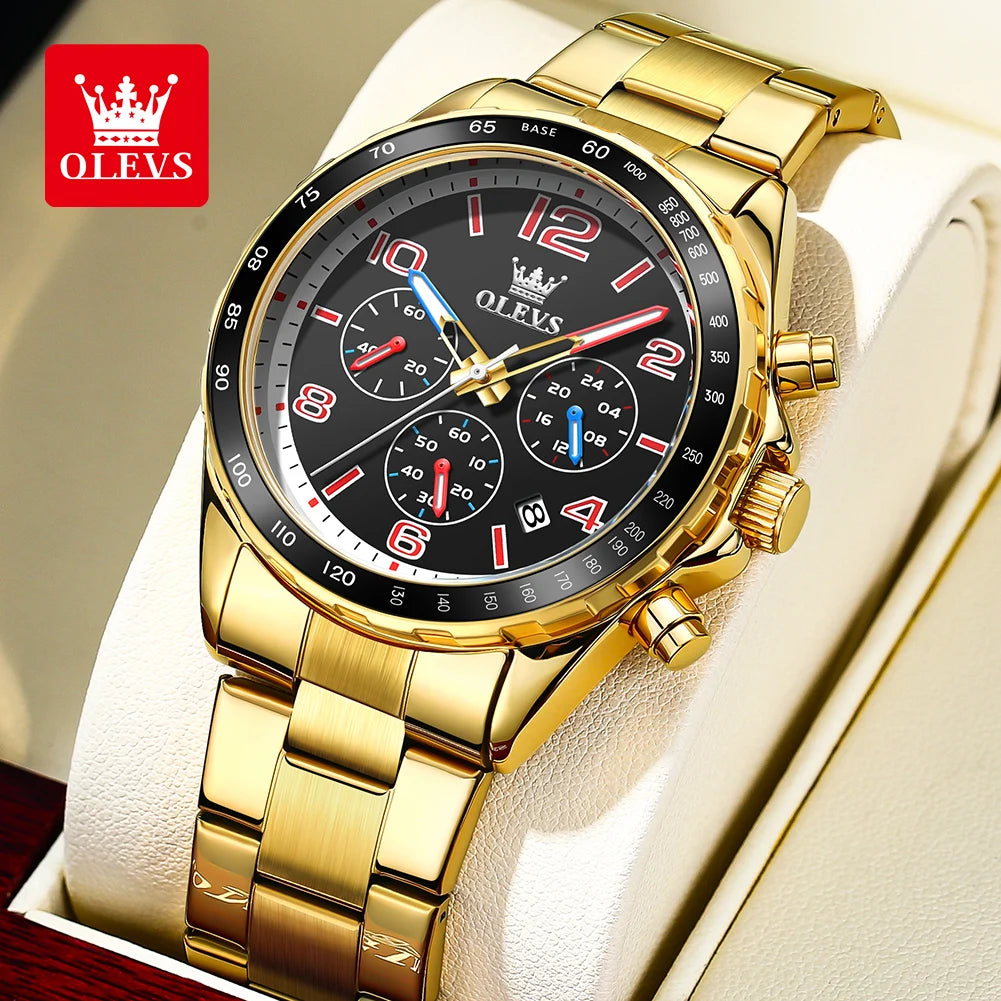 OLEVS TY714 Yeni Özel Moda Kuvars Erkek Kol Saati 42mm Büyük Sayı Kadran Paslanmaz Çelik Erkek Saatleri Kronograf Kol Saati