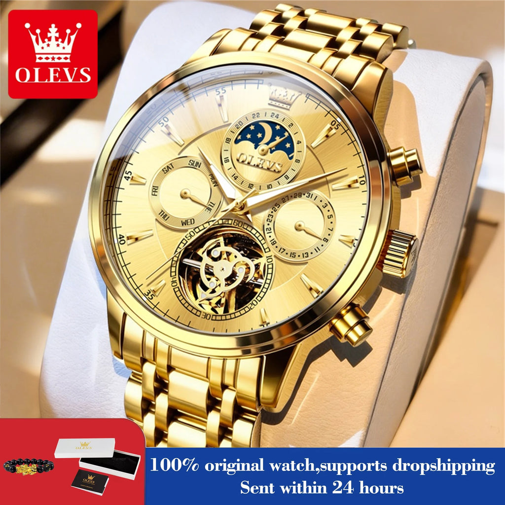 OLEVS 6746 Men's Watch Business Fashion Skeleton Automatic Mechanical Watches For Man Original Waterproof Luminous Man Clock