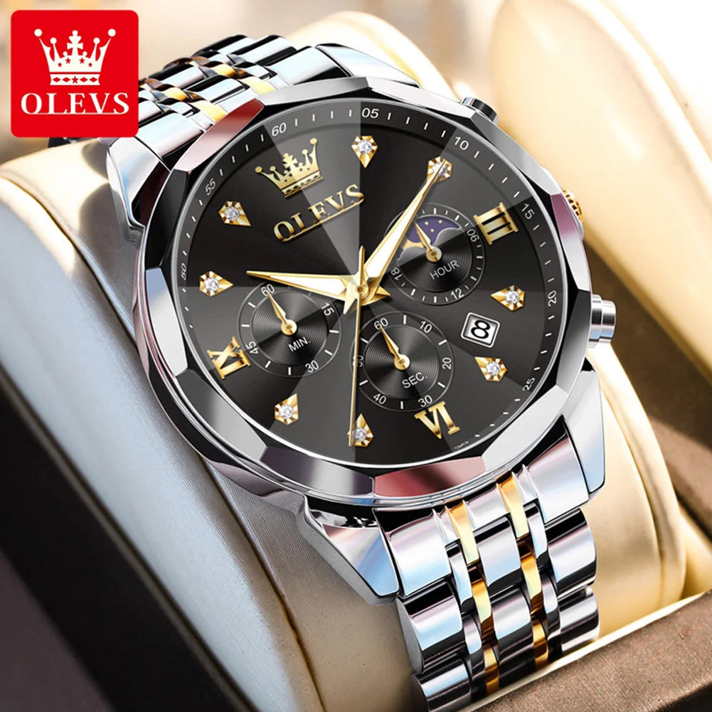 OLEVS 3670 Herrenuhr Mode Datum Mondphase Leuchtende Quarzuhr für Herren Luxus Chronograph Wasserdicht Business-Armbanduhr