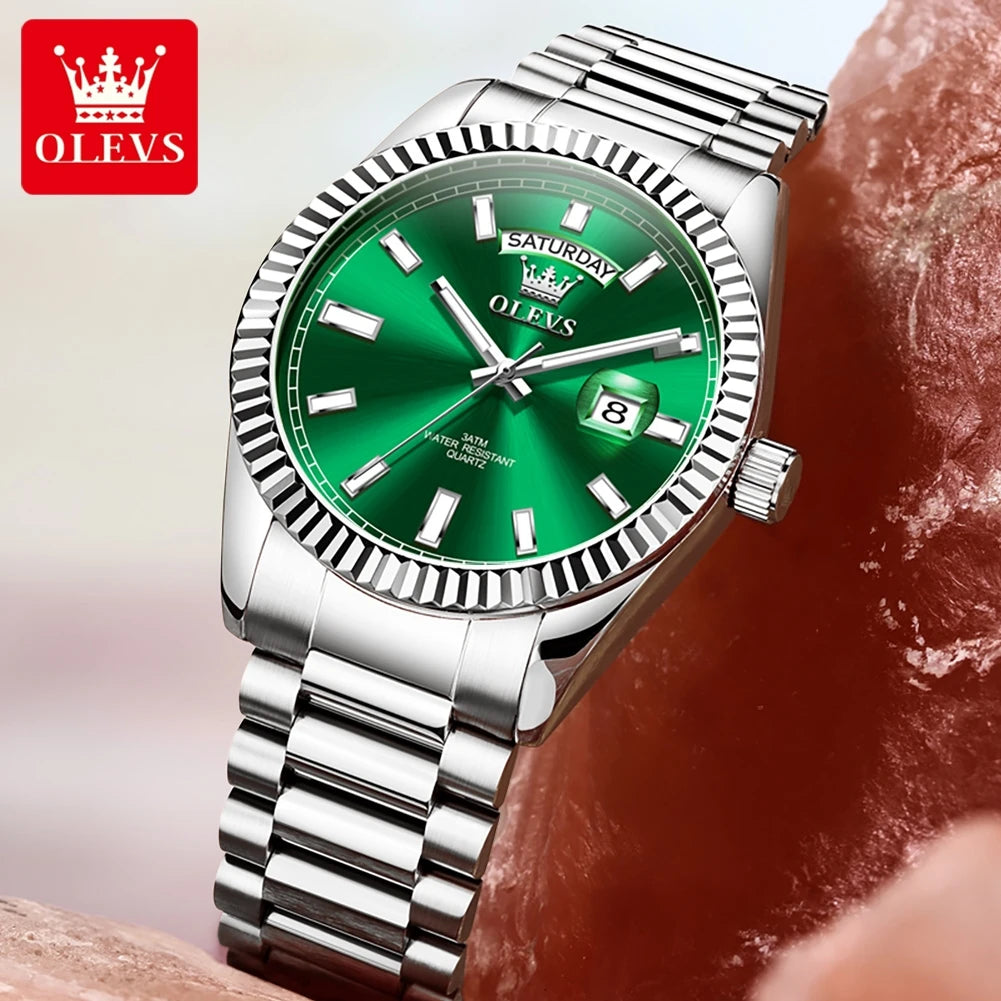 OLEVS 5650 Watches For Man Original Chronograph Date Quartz Watch Steel Strap Waterproof Luminous Top Brand Mens Watch Gifts