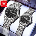 OLEVS 5513 Paar Uhren Luxus Dual-Kalender Quarzuhren für Männer Frauen Original Wasserdicht Leuchtende Diamant-Skala Zeigeruhr