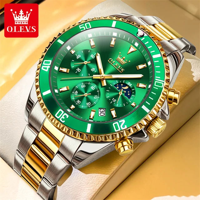 OLEVS 2870 Herrenuhr 42,5 mm großes Zifferblatt Chronograph Mondphase Wasserdichte Sportuhr Original Mode Quarzarmbanduhr für Herren 2025