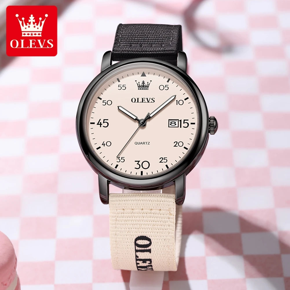 OLEVS Saatler Moda İş Spor Kuvars Erkek Kol Saatleri Su Geçirmez Işıklı Naylon Kayış Öğrenci Saatleri 2997