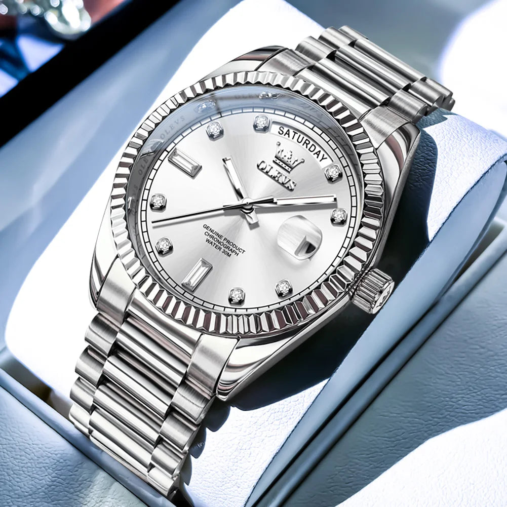 OLEVS 6736 New Original Mens Watch Automatic Mechanical Watch Luxury Watches For Men 30M Waterproof Calendar Week Hand Clock
