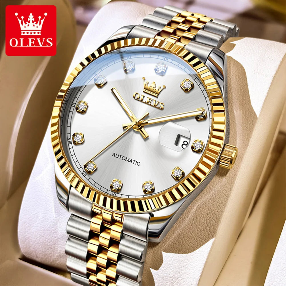 OLEVS 6743 Mens Watches Original Casual Fashion Automatic Mechanical Watches Waterproof Luminous Date Watches For Man Gifts Box
