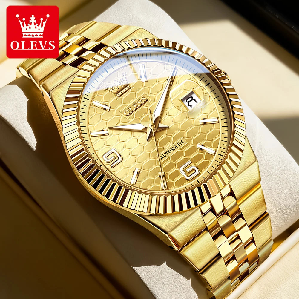 OLEVS 7105 Watches For Man Original Luxury Automatic Mechanical Watches Stainless Steel Waterproof Luminous Watches Gifts Box