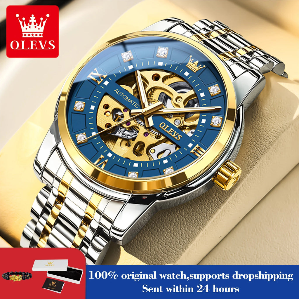 OLEVS 9901 Mens Watch Skeleton Mechanical Watches For Man Waterproof Luminous Man Dress Hand Clock Original Luxury Brand