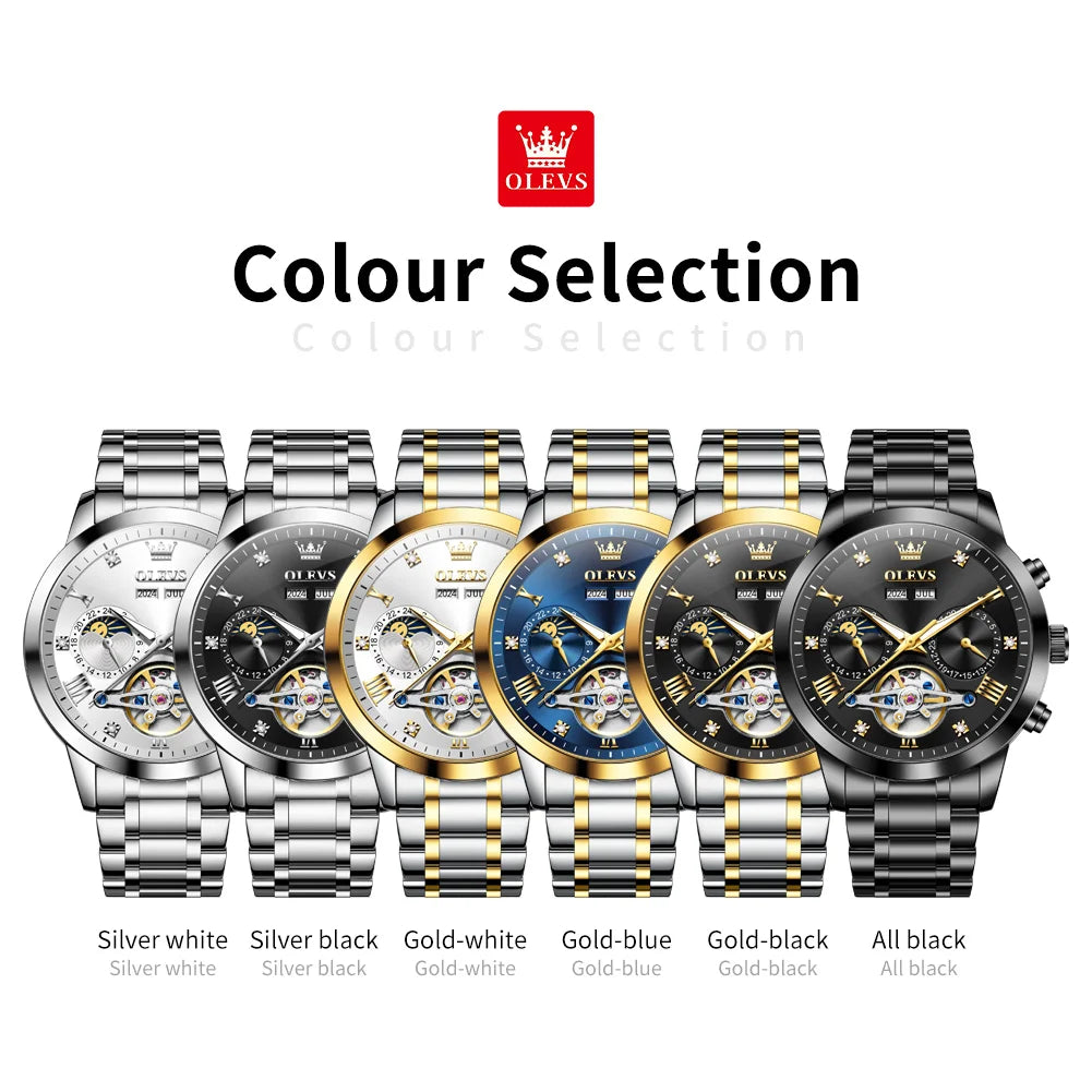 OLEVS 7029 Watches For Man Original Top Brand Fashion Automatic Mechanical Watches Waterproof Luminous Moon Phase Men Watches