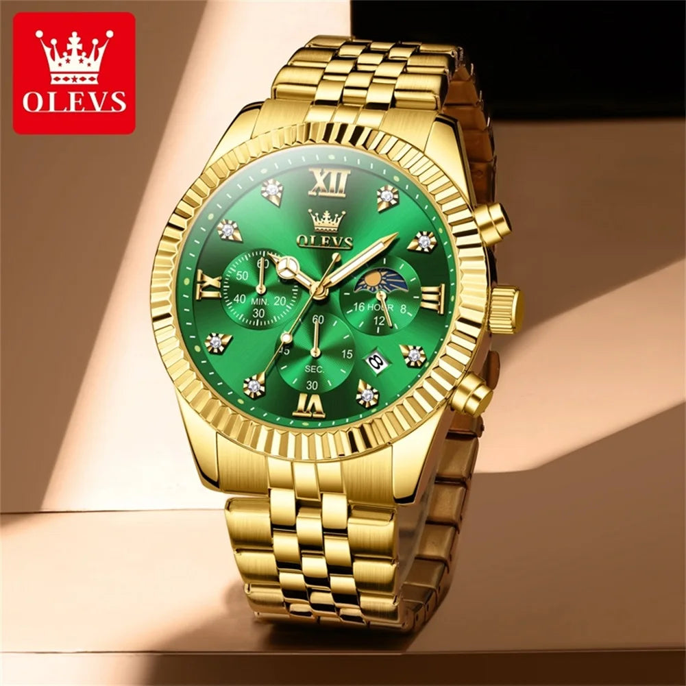 OLEVS 2932 Herrenuhr Römische Skala Chronograph Quarzuhr für Herren Moonswatch Luxus Diamant Herren Armbanduhr Wasserdicht Leuchtend