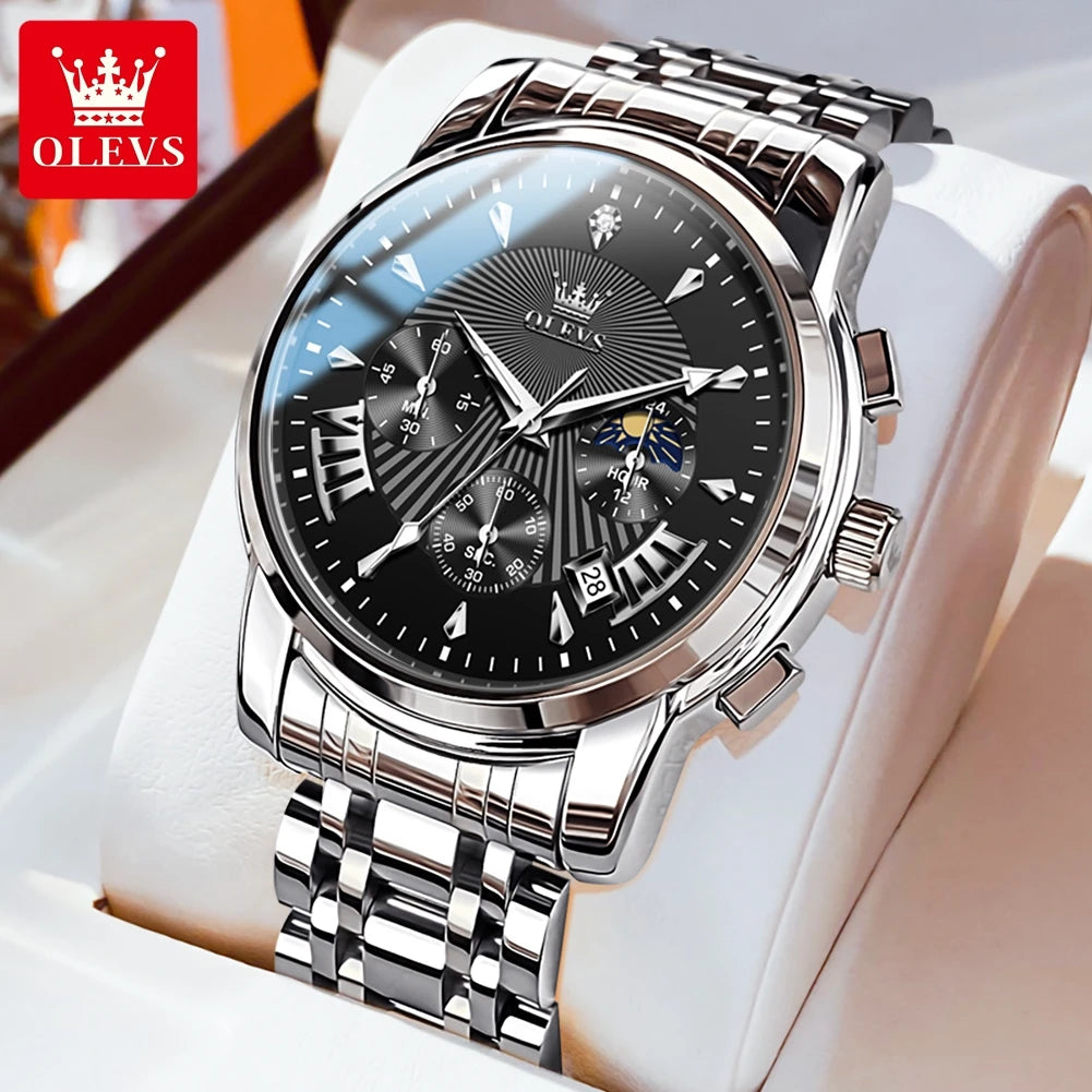 OLEVS 2892 Uhr Herren Schlicht Luxus Quarz Uhr für Herren Top Marke Chronograph Mondphase Wasserdichte Dress-Armbanduhr Leuchtend