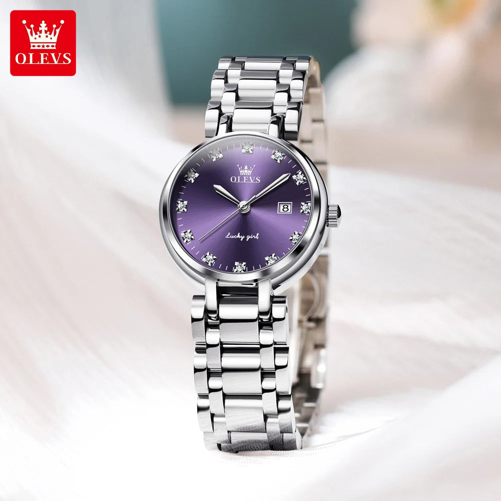 OLEVS 5575 Simple Fashion Quartz Watch For Women Calendar Display Stainless Steel Hand Clock Waterproof Luxury Woman Watches