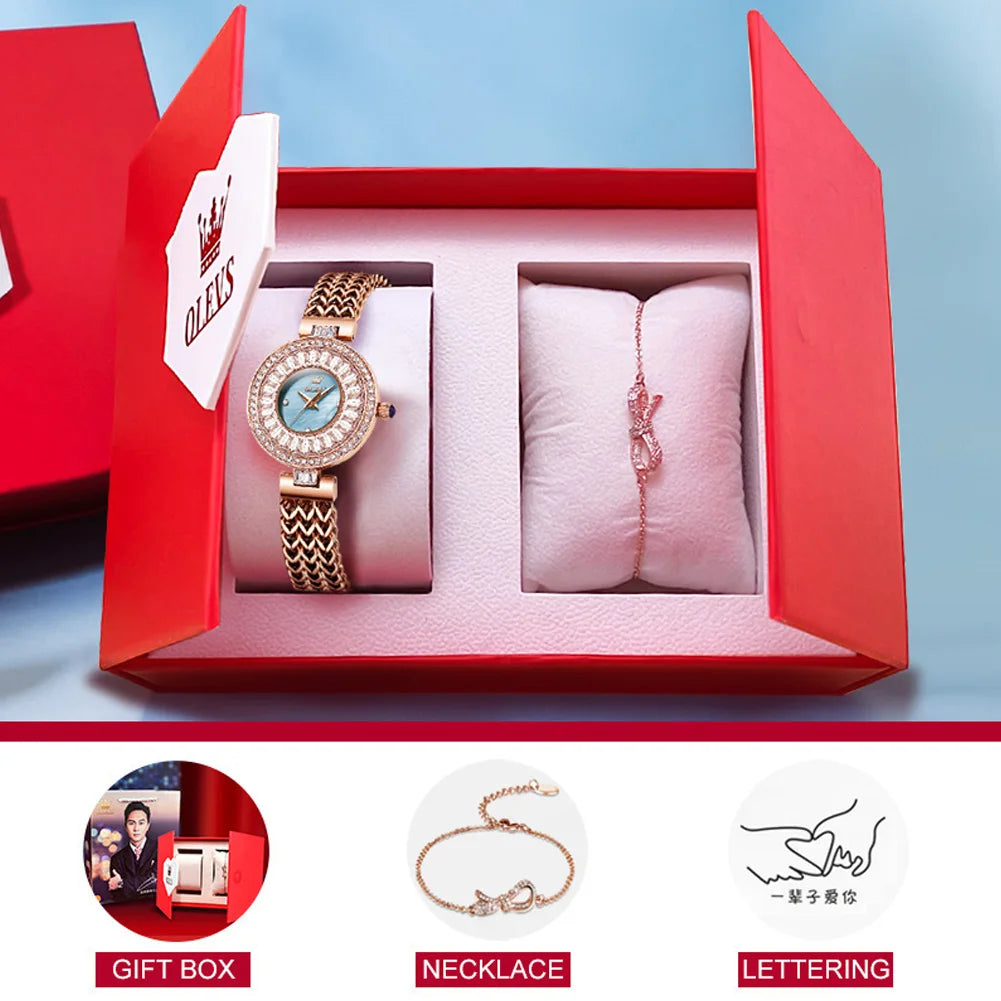 OLEVS 9959 Original Elegant Quartz Woman Watch Top Brand Waterproof Watch For Women Stainless Steel Luxury Diamond Hand Clock