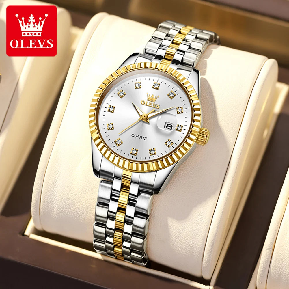 OLEVS 5526 Damenuhr Luxus-Kalenderuhr für Damen Original Leuchtend Wasserdicht Edelstahl Quarz Damenuhr